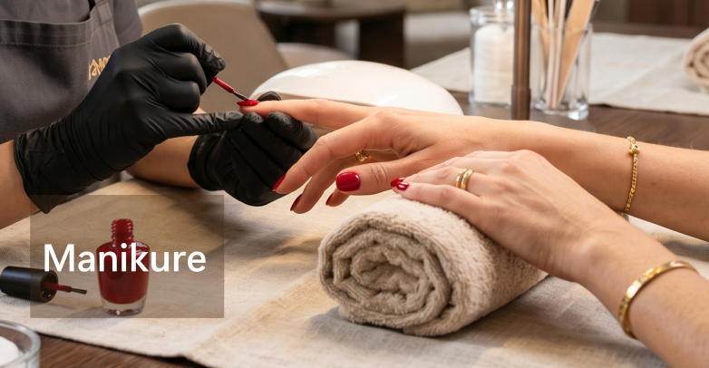 Professionelle Maniküre mit Nageldesign und rotem Nagellack bei Bahia Beauty Brasil in Nürnberg-Nordstadt – präzise Nagelpflege für gepflegte Hände